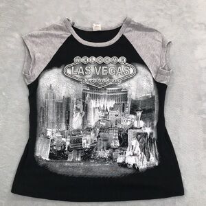 Las Vegas Women's Baby Tee Black and Gray Size XL Vintage
